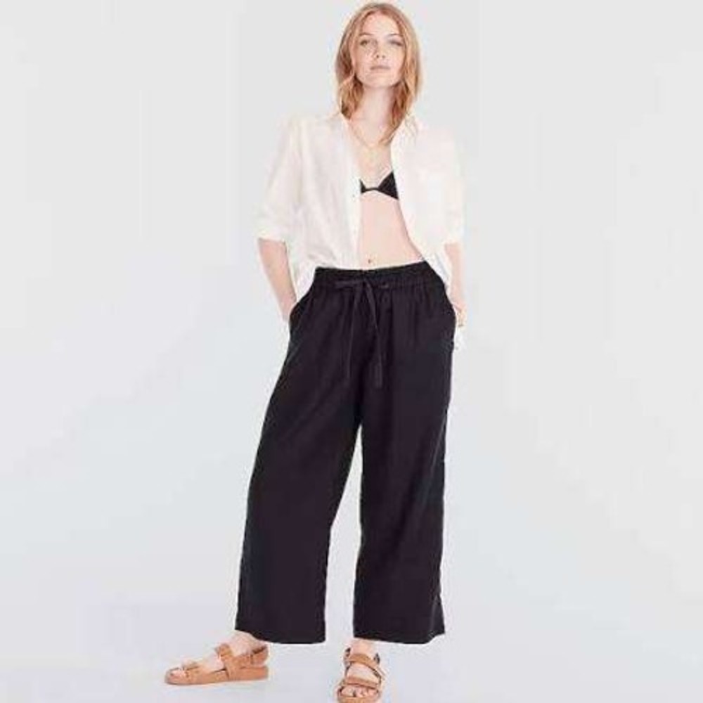 J.Crew Wide-Leg Seaside Pant in Linen Black B0810 Womens Medium